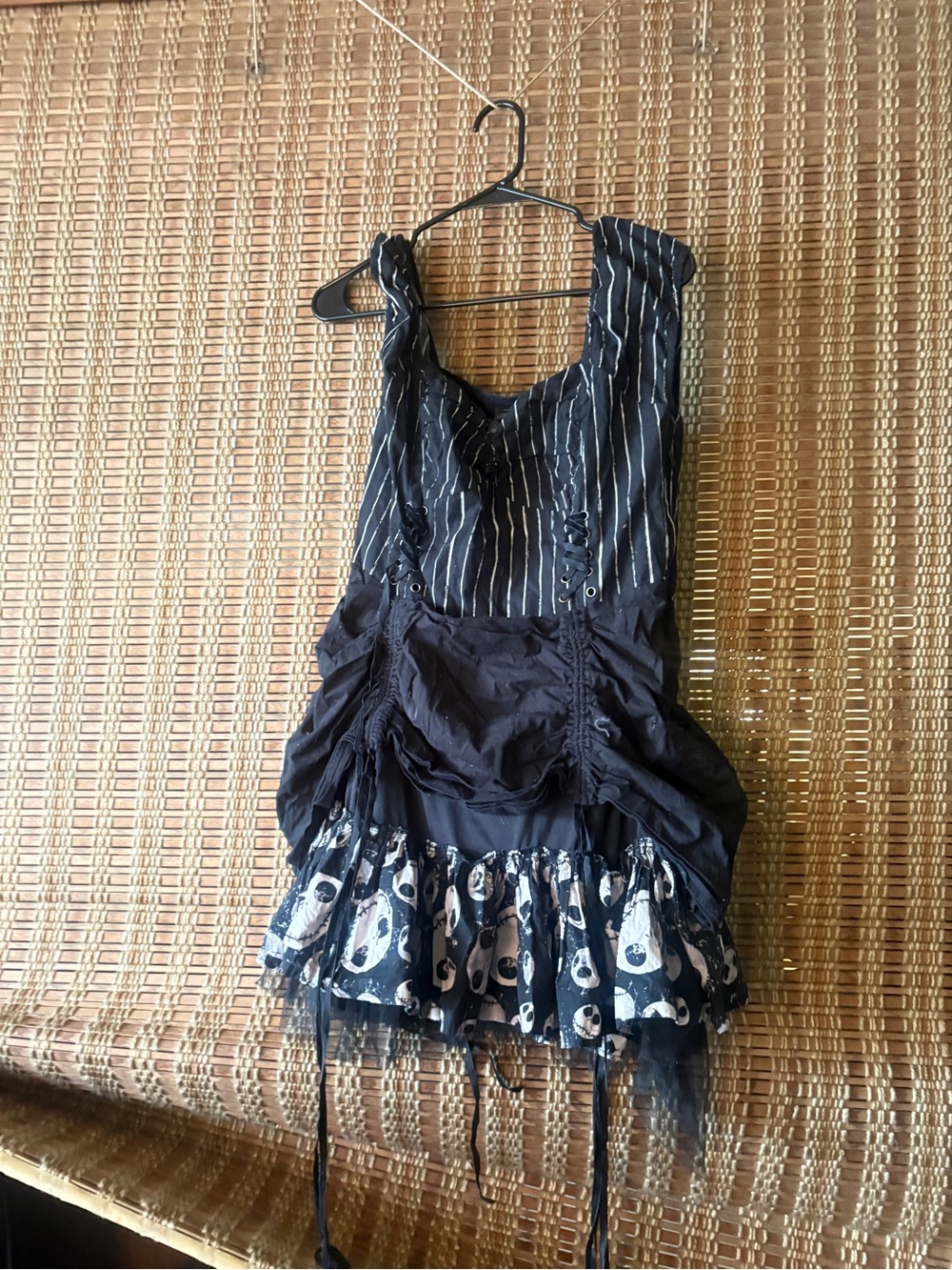 Hot Topic Black Striped Gothic Mini Dress with Skull Ruffle